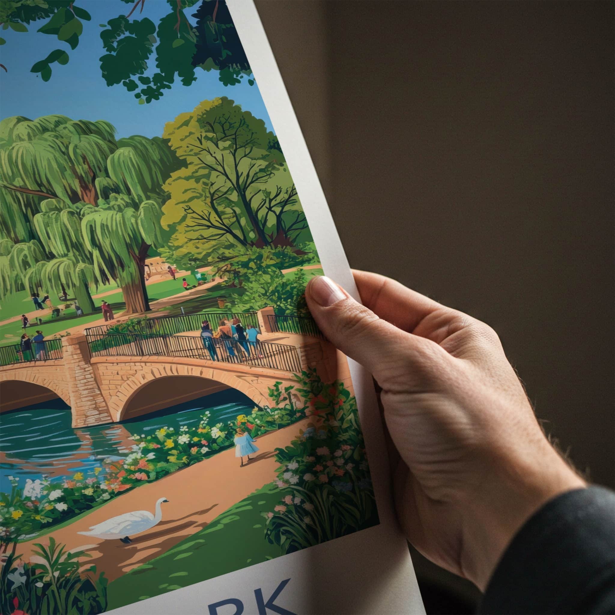 Abbey Park Poster - United Kingdom Travel Art - River Swans Cathedral Home Decor