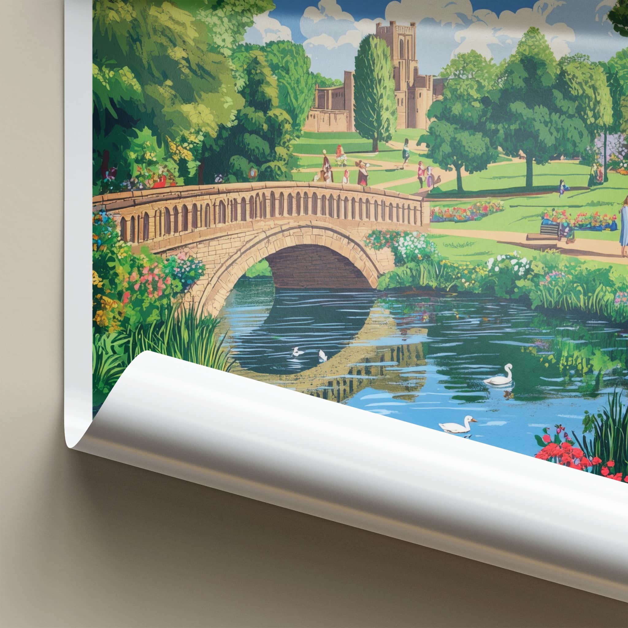 Abbey Park Poster - United Kingdom Travel Art - Stone Bridge Swans Home Decor