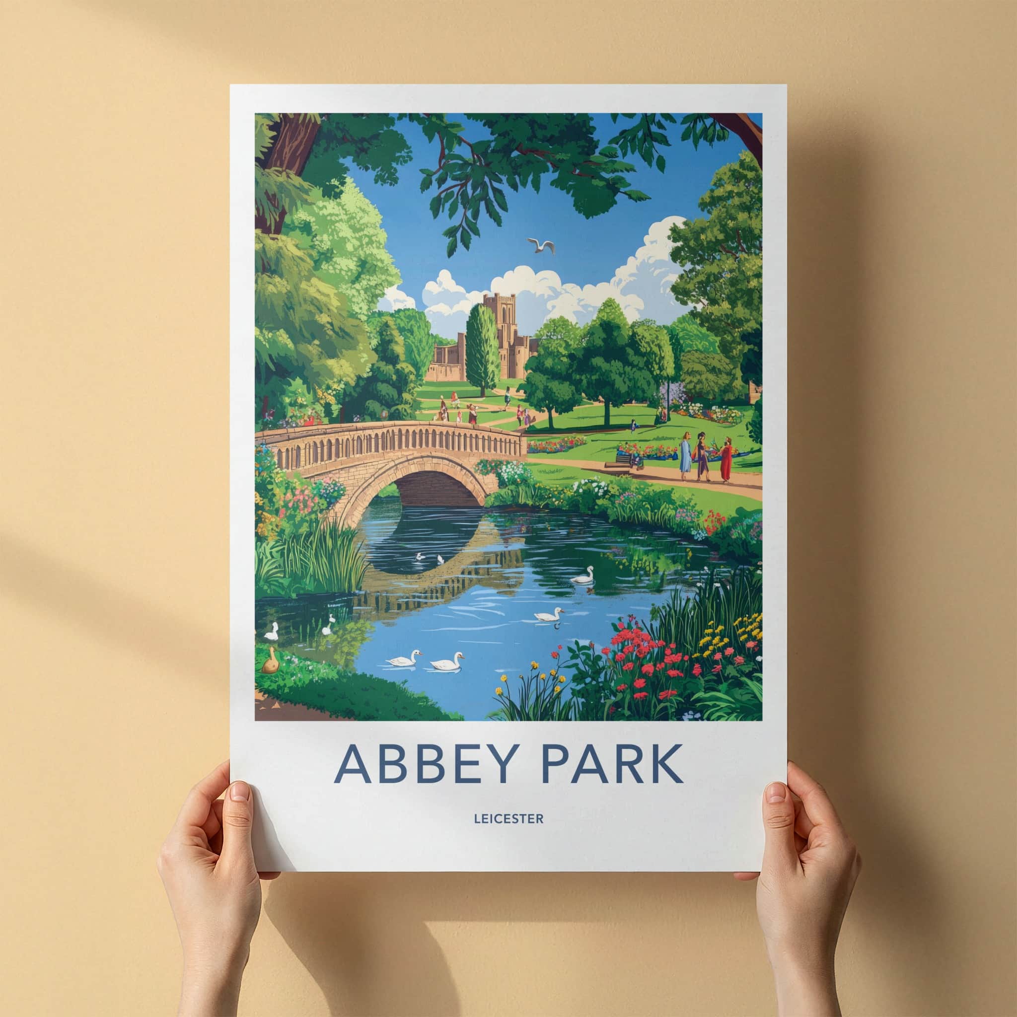 Abbey Park Poster - United Kingdom Travel Art - Stone Bridge Swans Home Decor