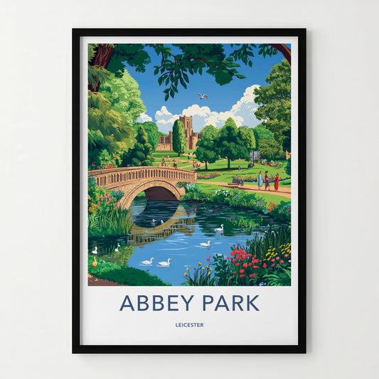 Abbey Park Poster - United Kingdom Travel Art - Stone Bridge Swans Home Decor