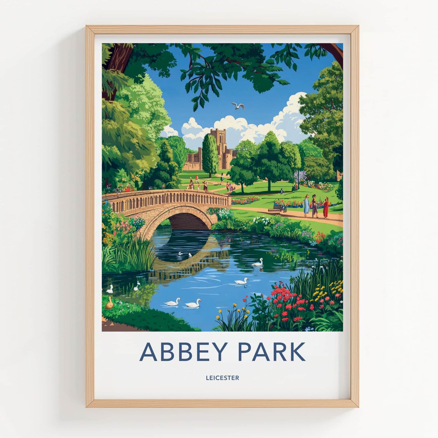 Abbey Park Poster - United Kingdom Travel Art - Stone Bridge Swans Home Decor