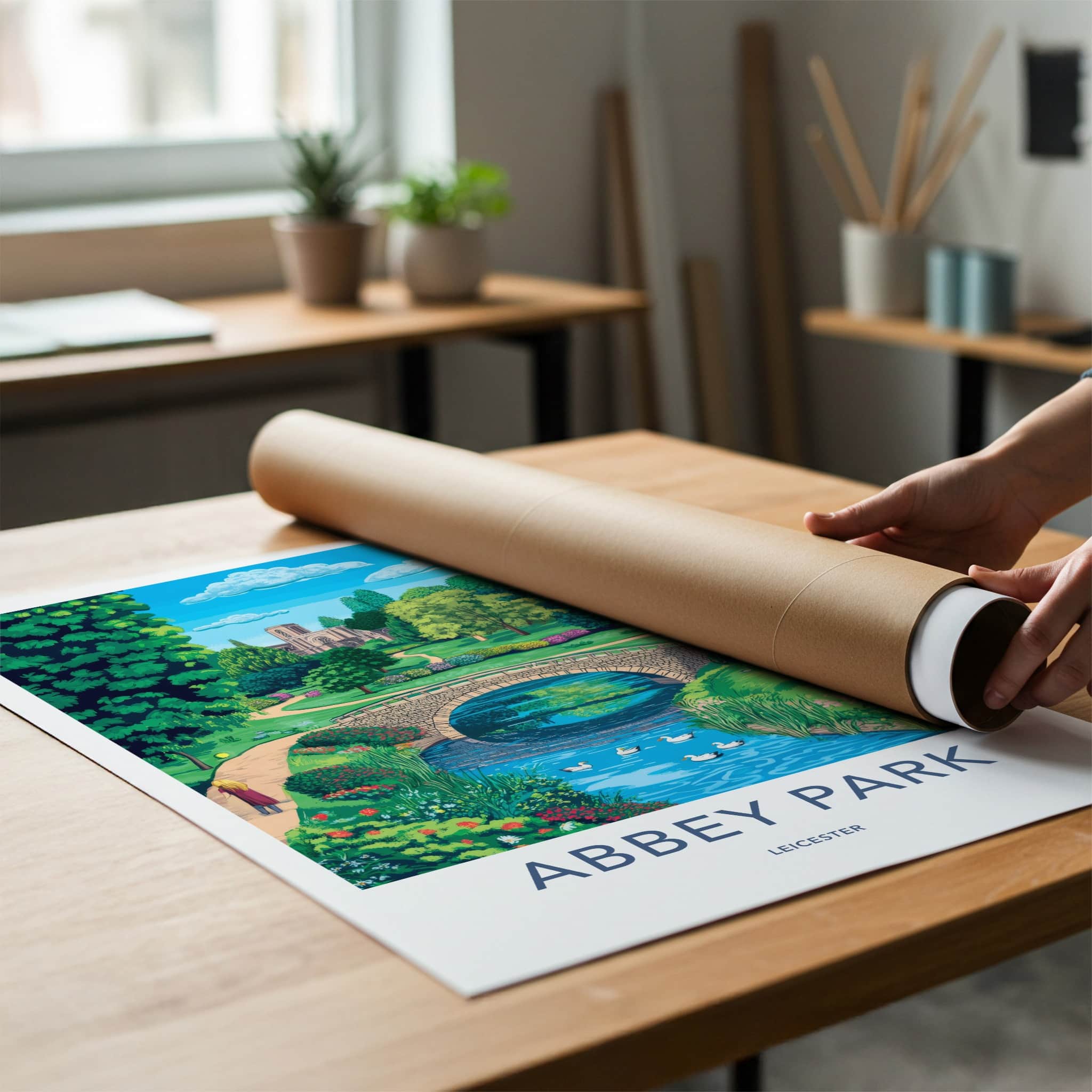 Abbey Park Poster - United Kingdom Wall Art - Stone Arch River Home Decor