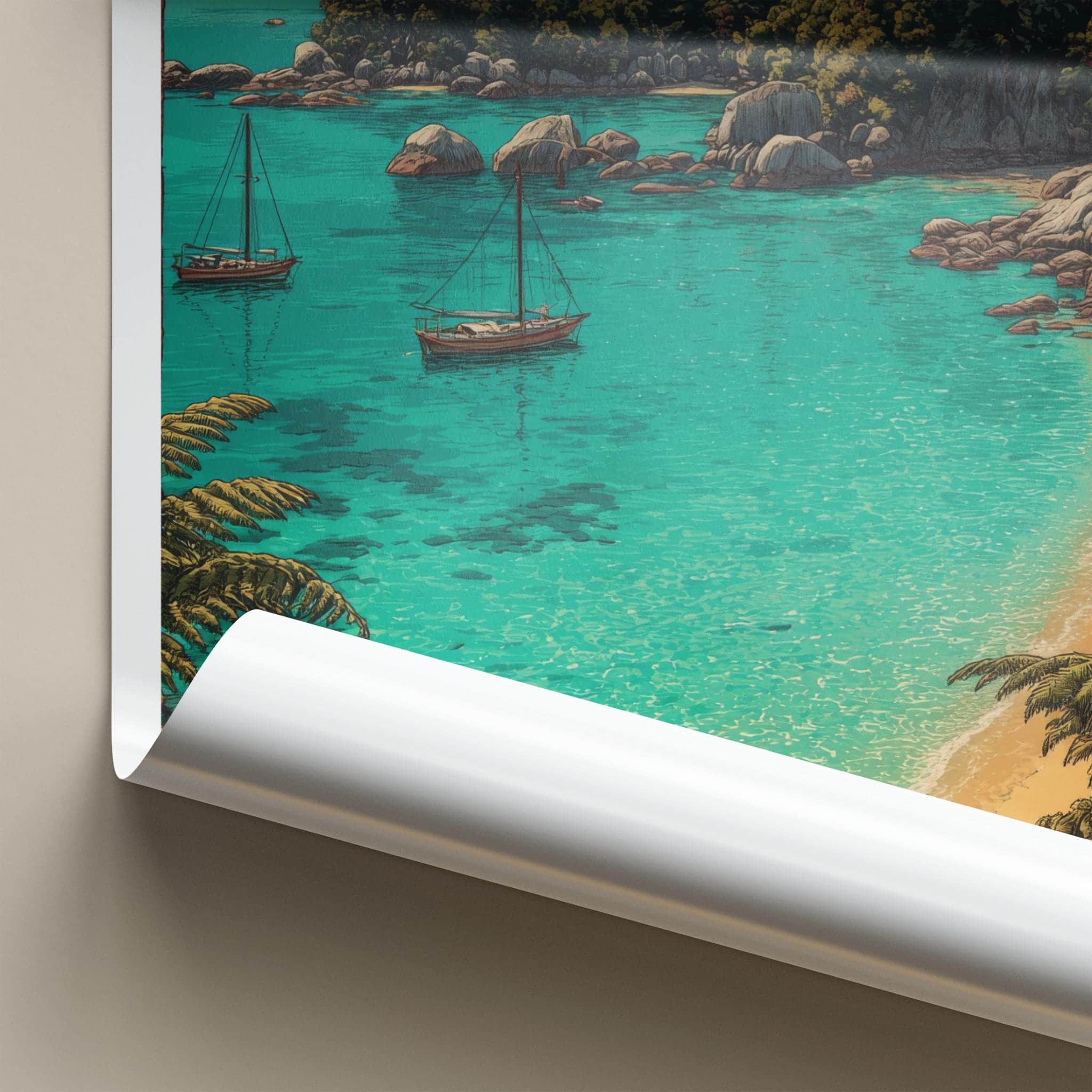 Abel Tasman Poster - New Zealand Travel Art - Azure boats Home Decor