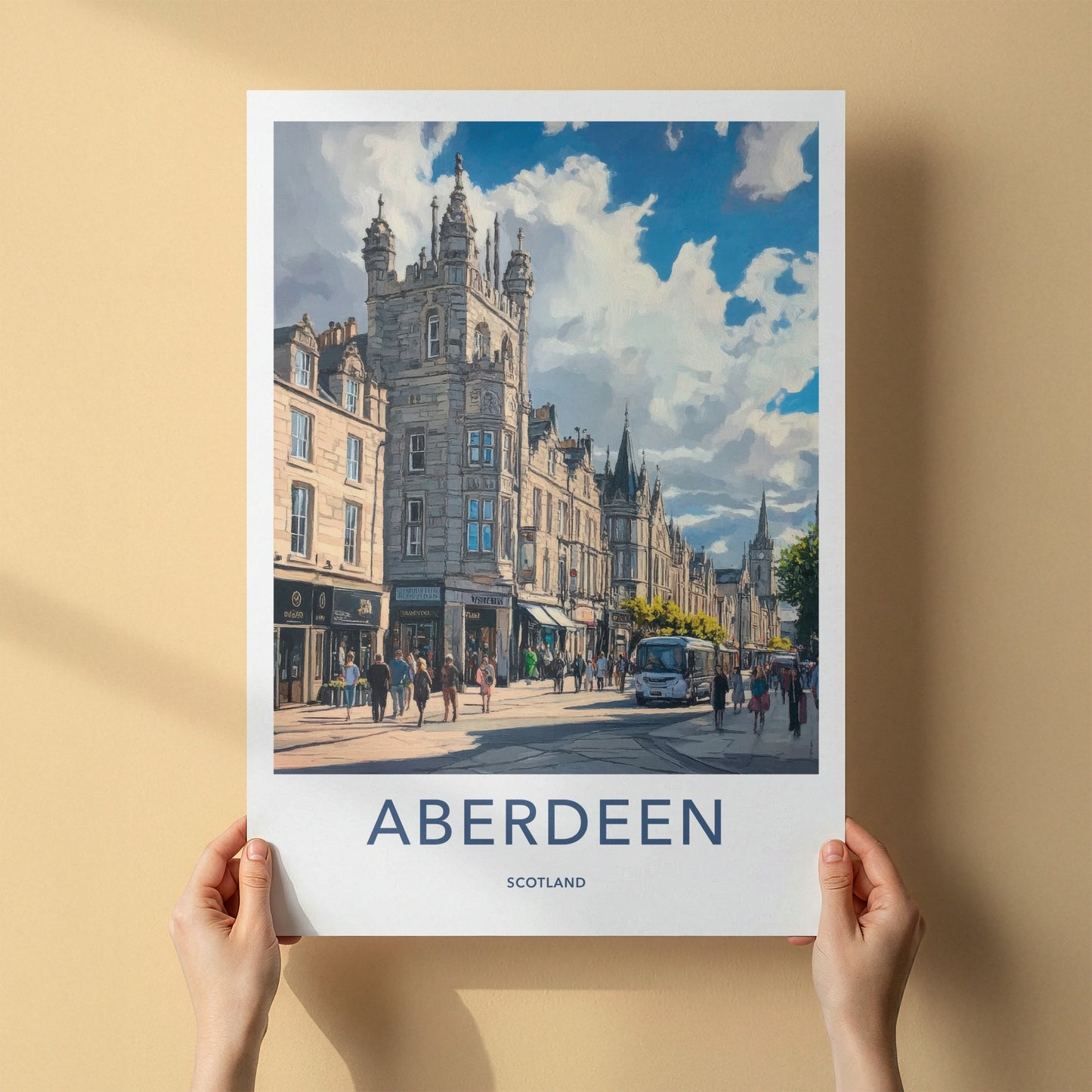 Aberdeen Poster - Scotland Travel Art - Busy Urban Street Home Decor