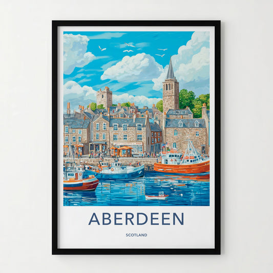 Aberdeen Poster - Scotland Wall Art - Colorful Harbor View Home Decor