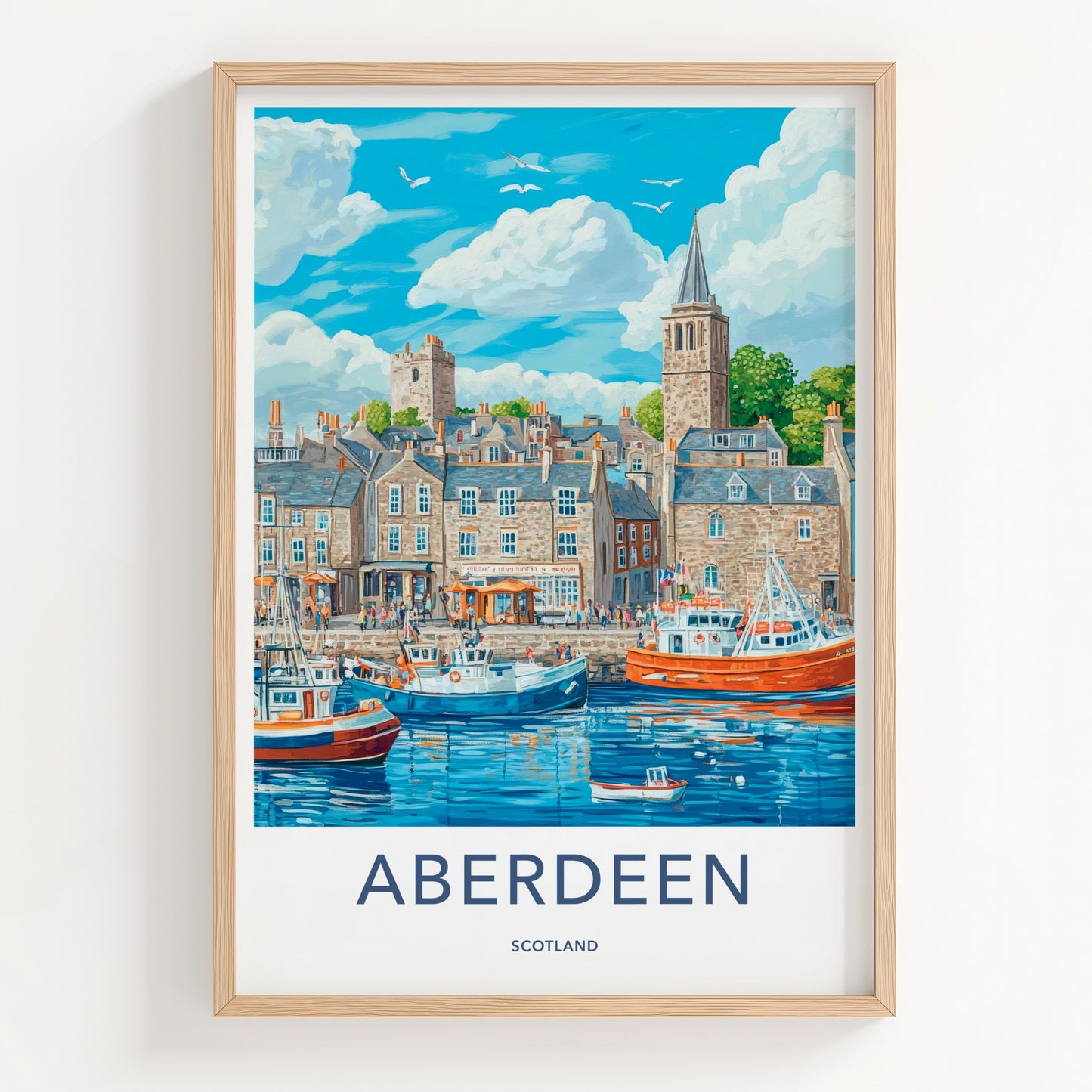 Aberdeen Poster - Scotland Wall Art - Colorful Harbor View Home Decor