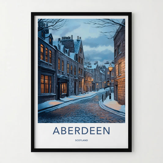 Aberdeen Poster - Scotland Wall Art - Snowy Cobblestone Street Home Decor