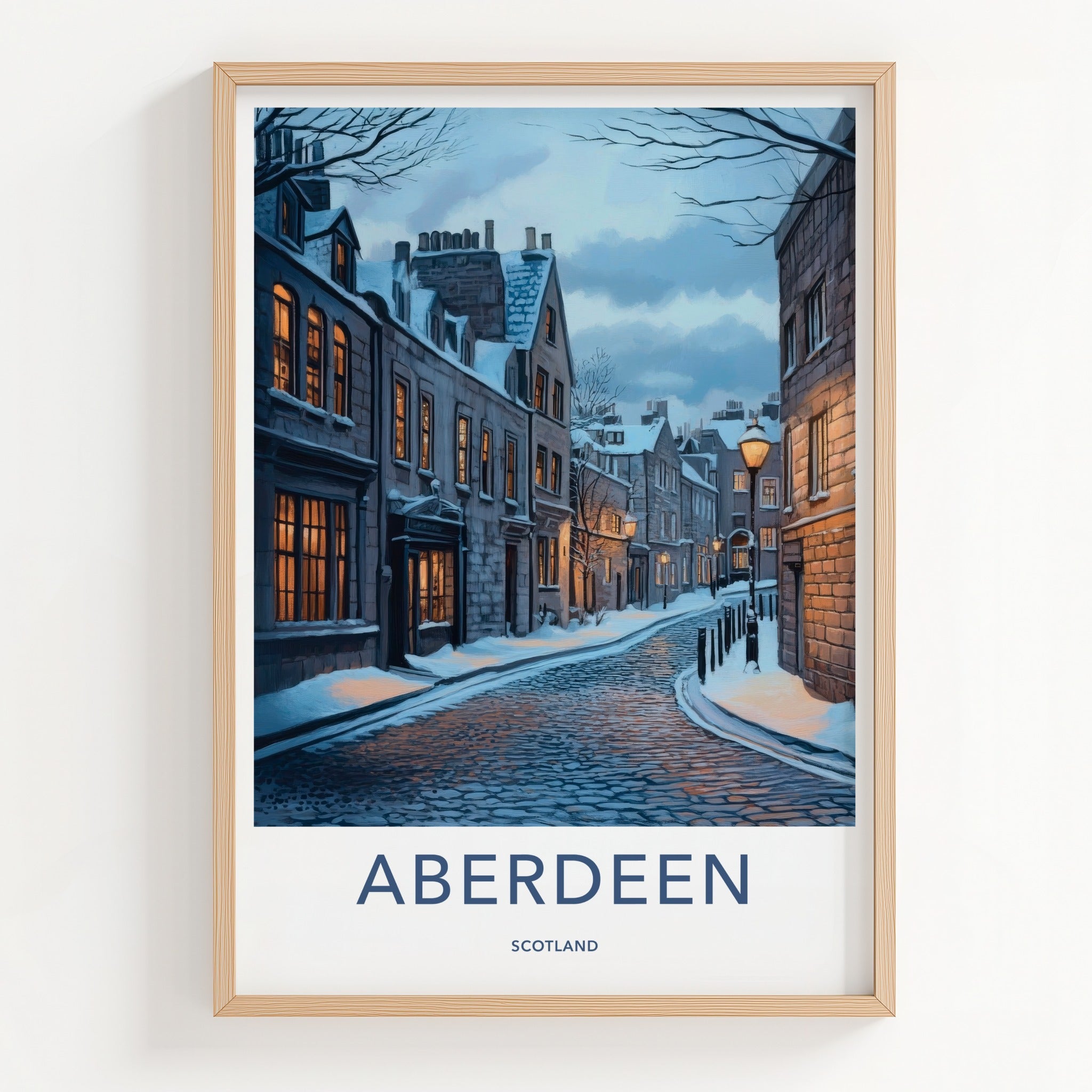 Aberdeen Poster - Scotland Wall Art - Snowy Cobblestone Street Home Decor
