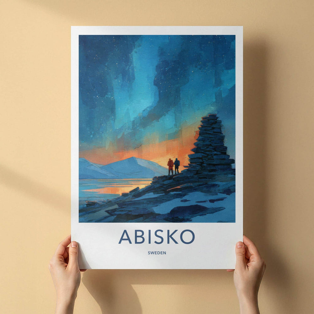 Abisko Poster - Sweden Travel Illustration - Arctic starlight Home Decor