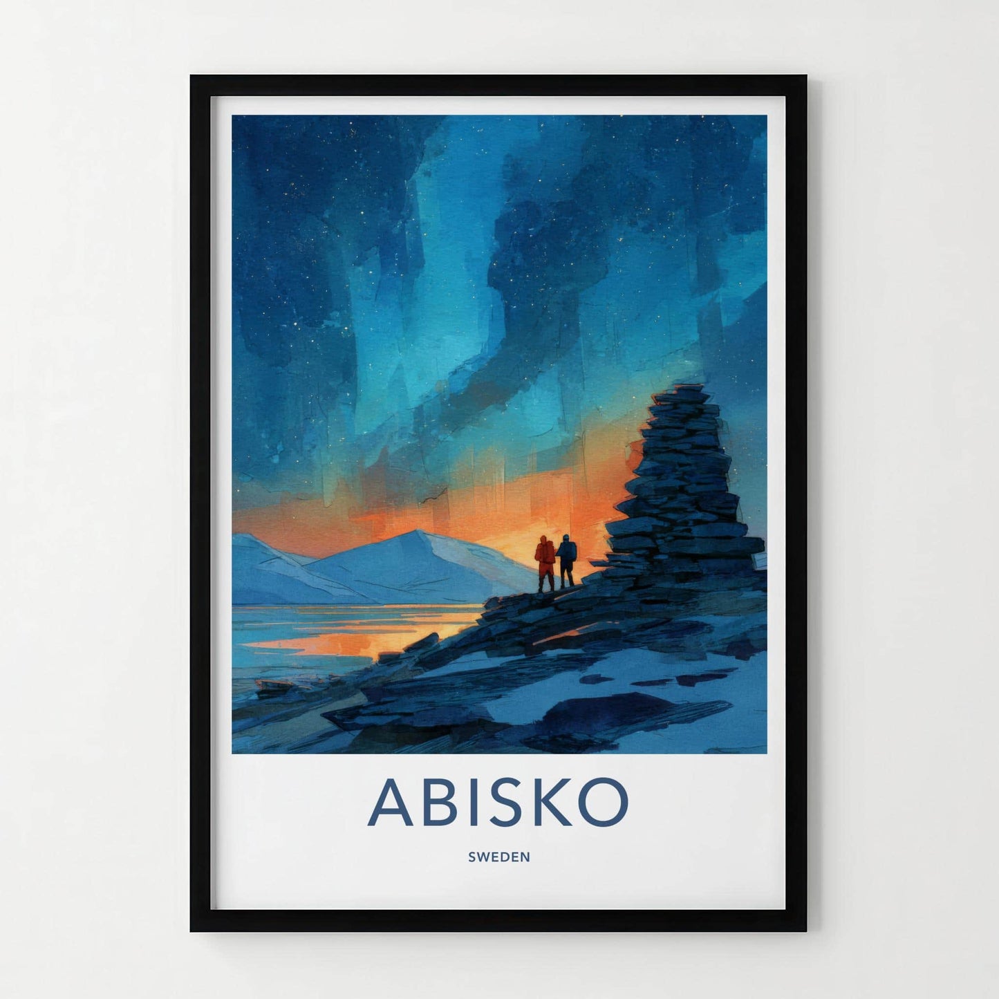 Abisko Poster - Sweden Travel Illustration - Arctic starlight Home Decor