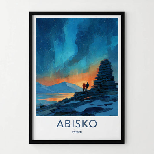 Abisko Poster - Sweden Travel Illustration - Arctic starlight Home Decor