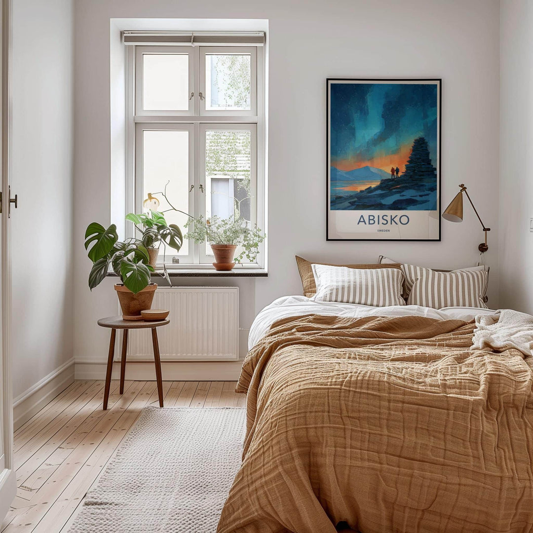 Abisko Poster - Sweden Travel Illustration - Arctic starlight Home Decor