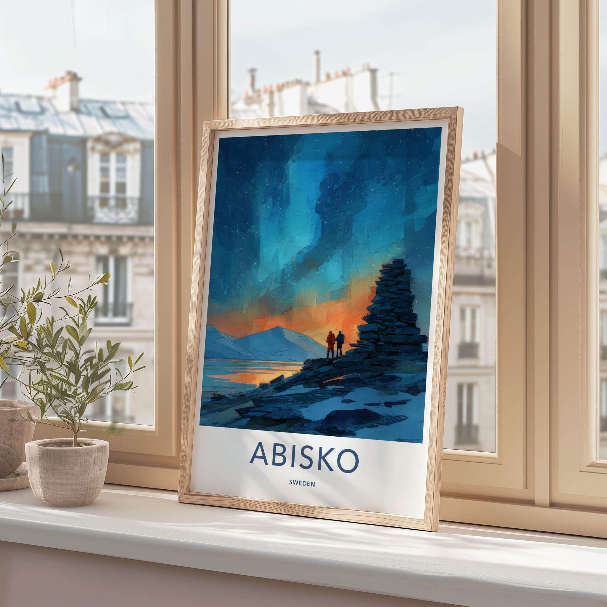 Abisko Poster - Sweden Travel Illustration - Arctic starlight Home Decor