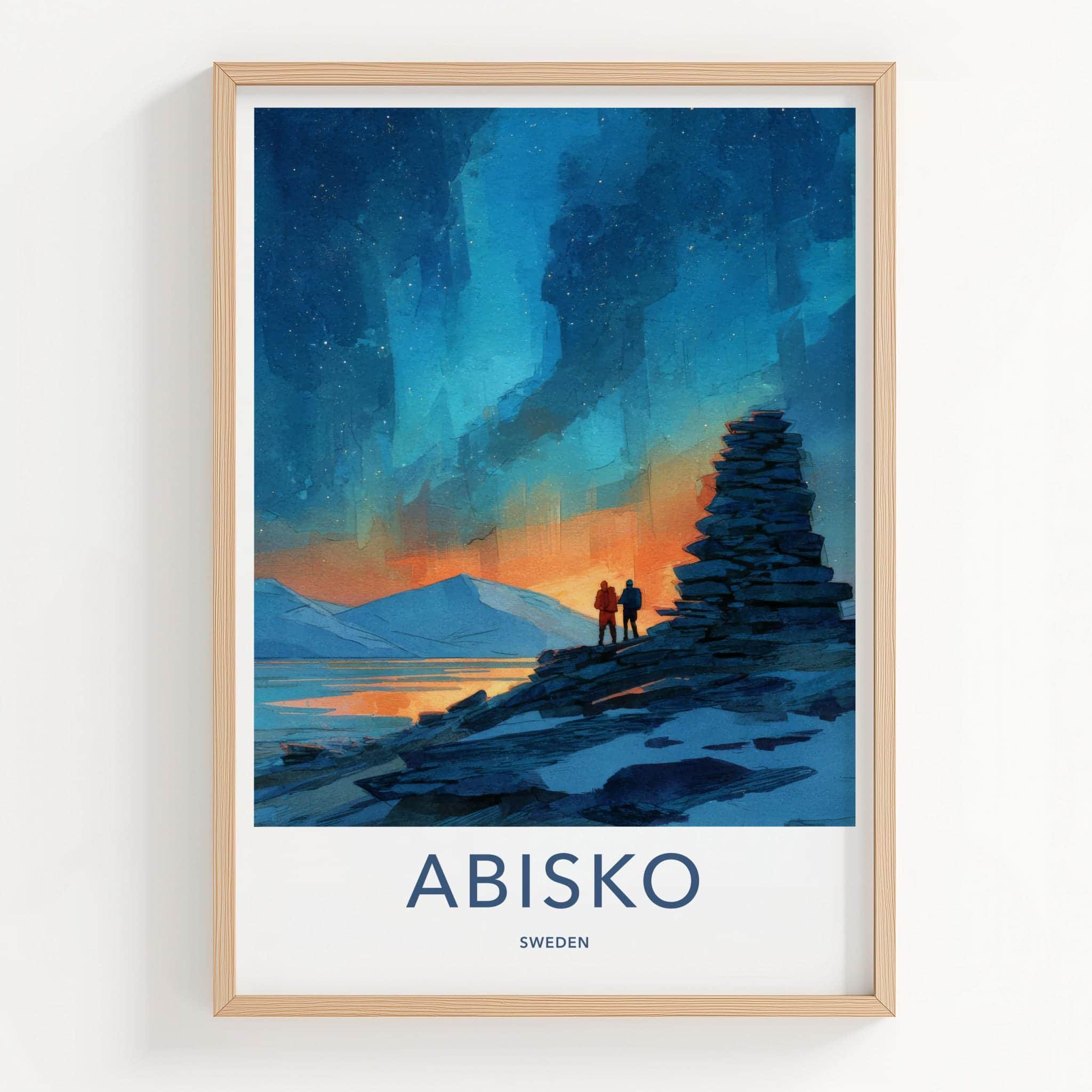Abisko Poster - Sweden Travel Illustration - Arctic starlight Home Decor