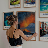 Abisko Poster - Sweden Travel Illustration - Fiery Sky Lake Wall Decor