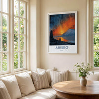 Abisko Poster - Sweden Travel Illustration - Fiery Sky Lake Wall Decor