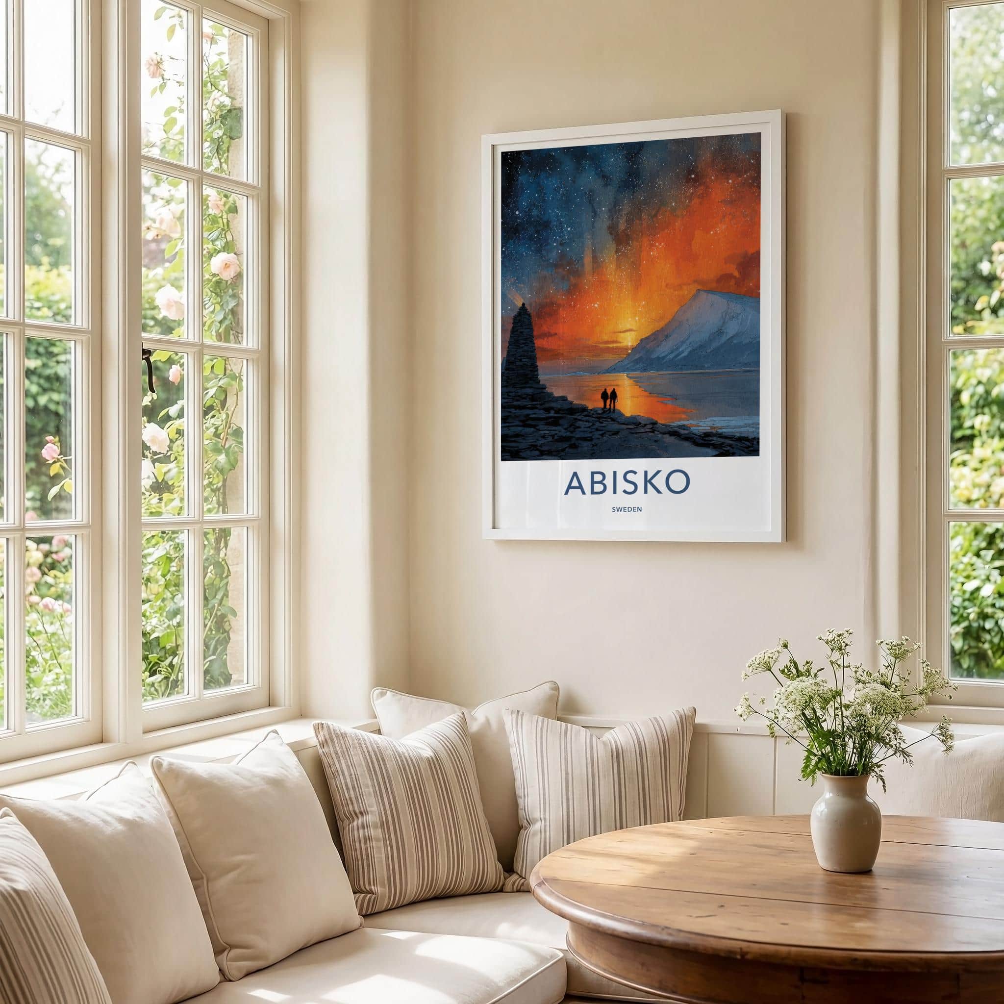 Abisko Poster - Sweden Travel Illustration - Fiery Sky Lake Wall Decor