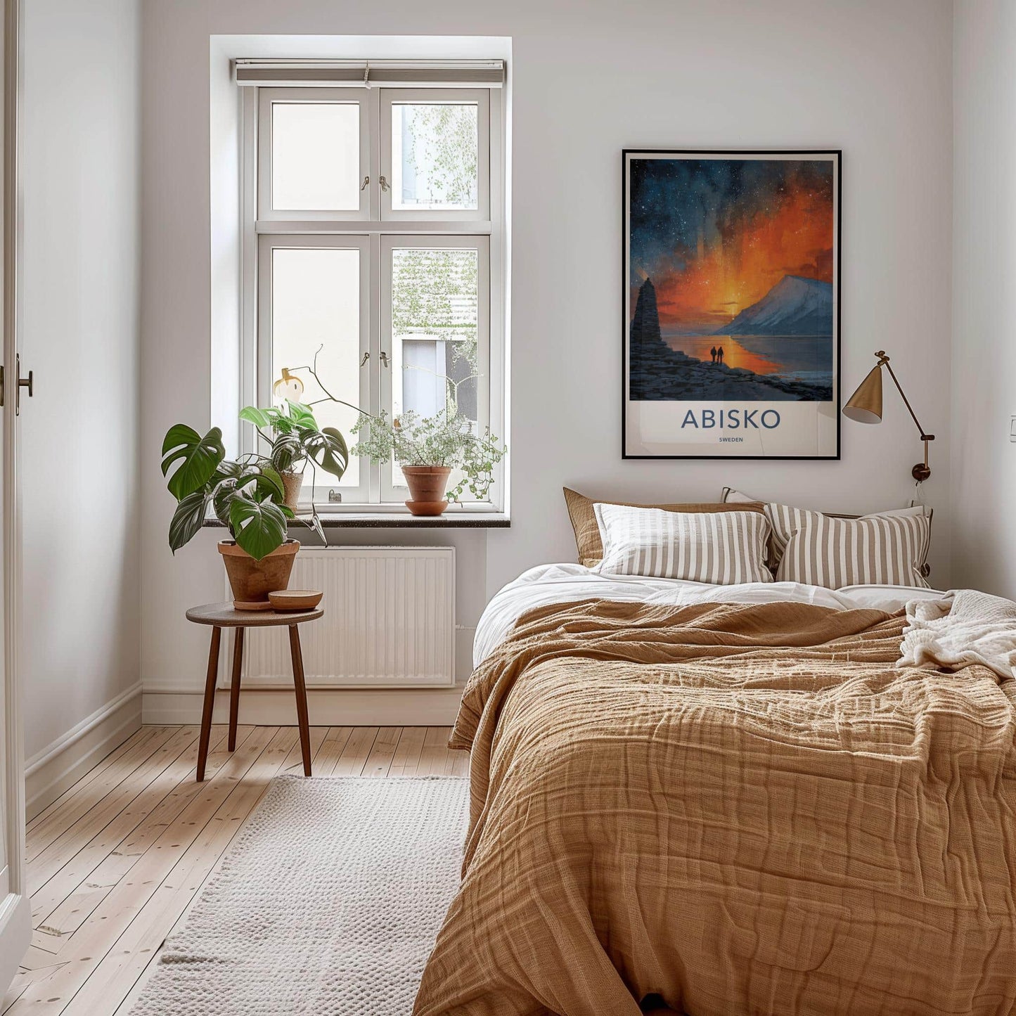 Abisko Poster - Sweden Travel Illustration - Fiery Sky Lake Wall Decor