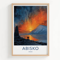 Abisko Poster - Sweden Travel Illustration - Fiery Sky Lake Wall Decor