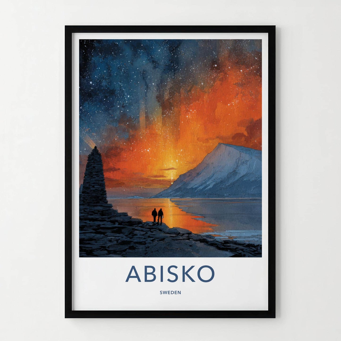Abisko Poster - Sweden Travel Illustration - Fiery Sky Lake Wall Decor