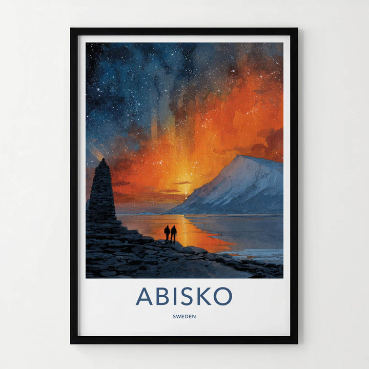 Abisko Poster - Sweden Travel Illustration - Fiery Sky Lake Wall Decor