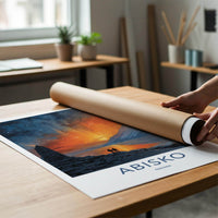 Abisko Poster - Sweden Travel Illustration - Fiery Sky Lake Wall Decor