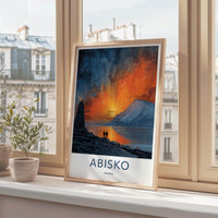Abisko Poster - Sweden Travel Illustration - Fiery Sky Lake Wall Decor