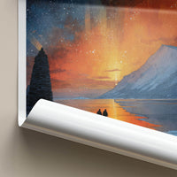 Abisko Poster - Sweden Travel Illustration - Fiery Sky Lake Wall Decor