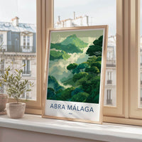 Abra Malaga Poster - Peru Travel Illustration - Misty Mountain Forest Wall Decor