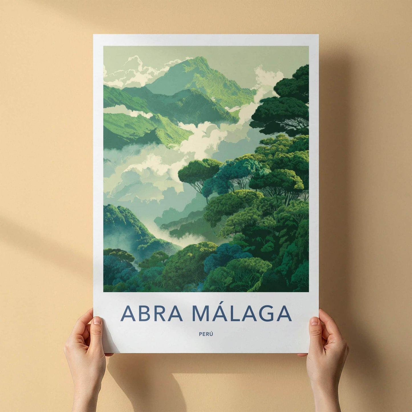 Abra Malaga Poster - Peru Travel Illustration - Misty Mountain Forest Wall Decor