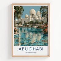 Abu Dhabi Poster - United Arab Emirates Travel Art - Grand Mosque Oasis Home Decor