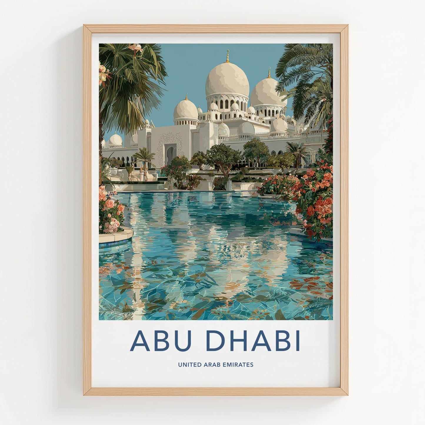 Abu Dhabi Poster - United Arab Emirates Travel Art - Grand Mosque Oasis Home Decor