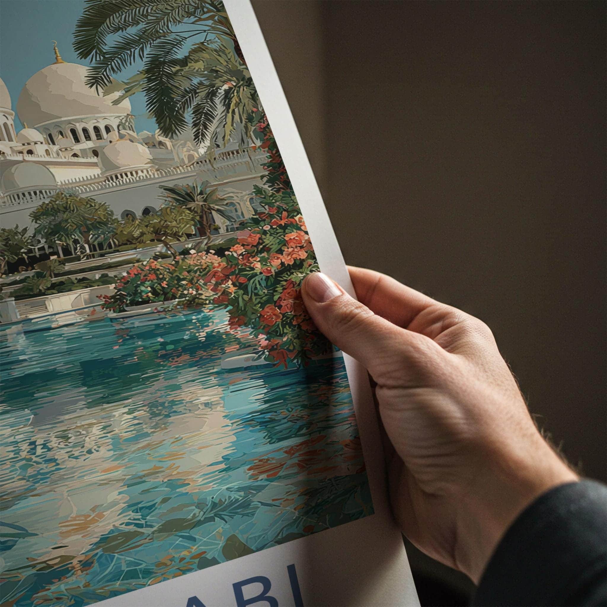Abu Dhabi Poster - United Arab Emirates Travel Art - Grand Mosque Oasis Home Decor