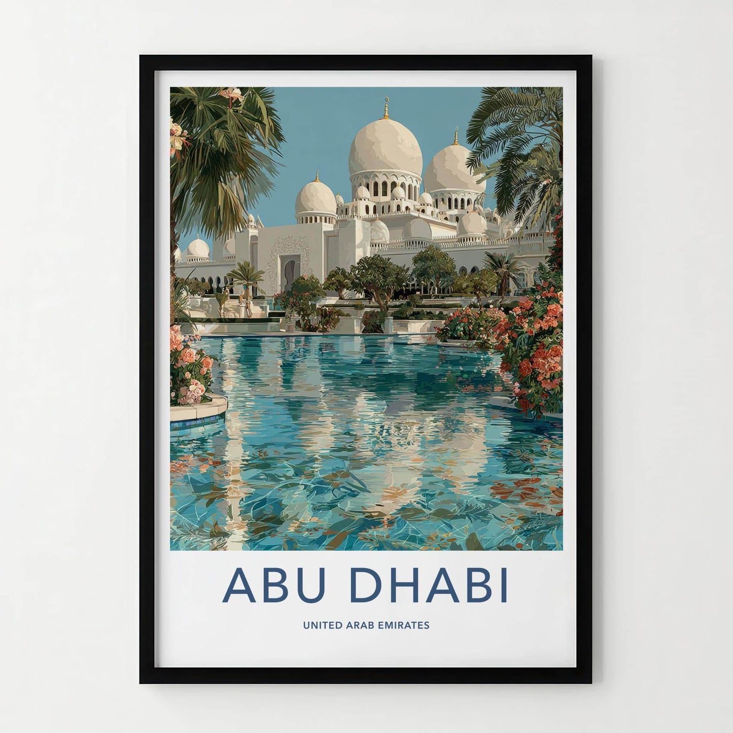 Abu Dhabi Poster - United Arab Emirates Travel Art - Grand Mosque Oasis Home Decor