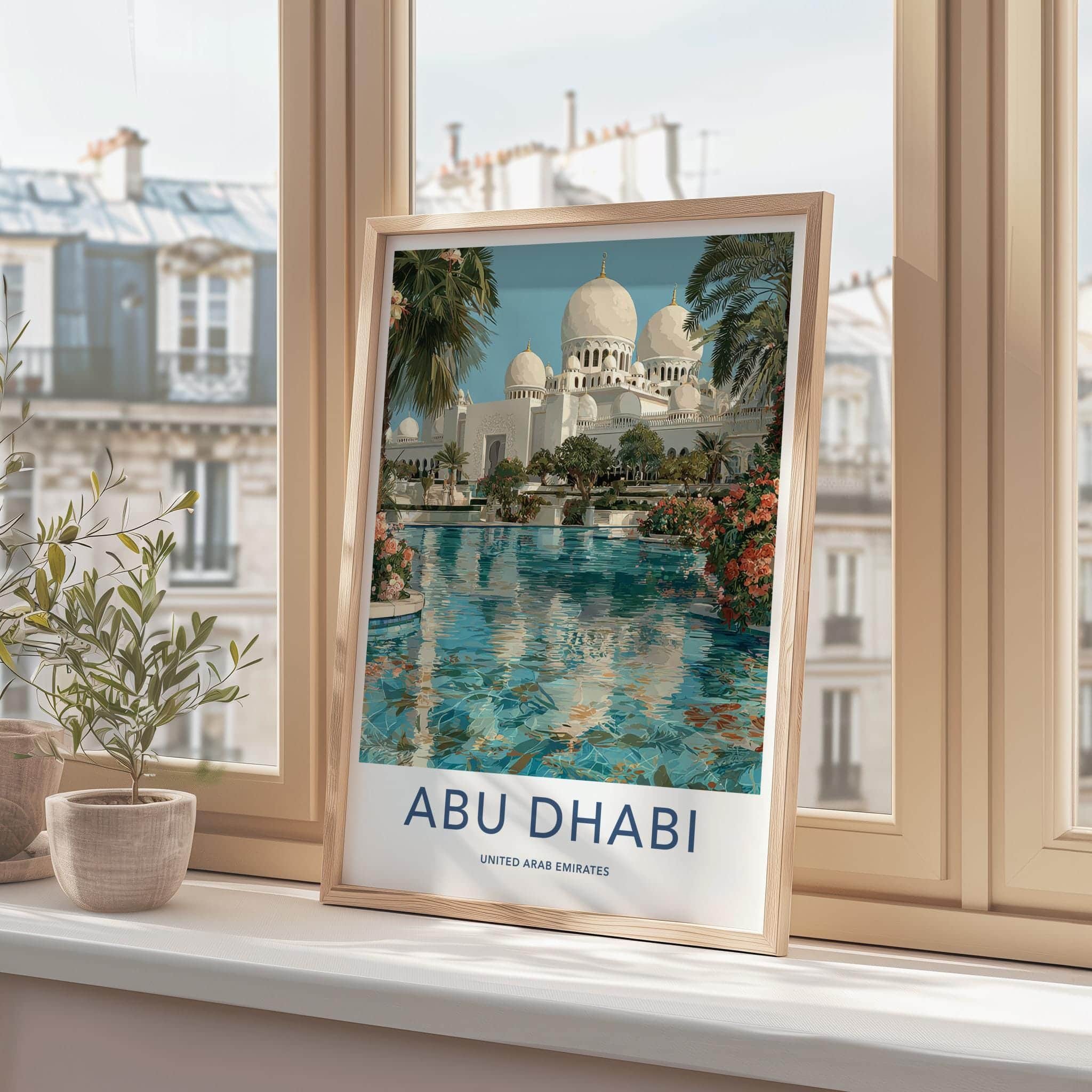 Abu Dhabi Poster - United Arab Emirates Travel Art - Grand Mosque Oasis Home Decor