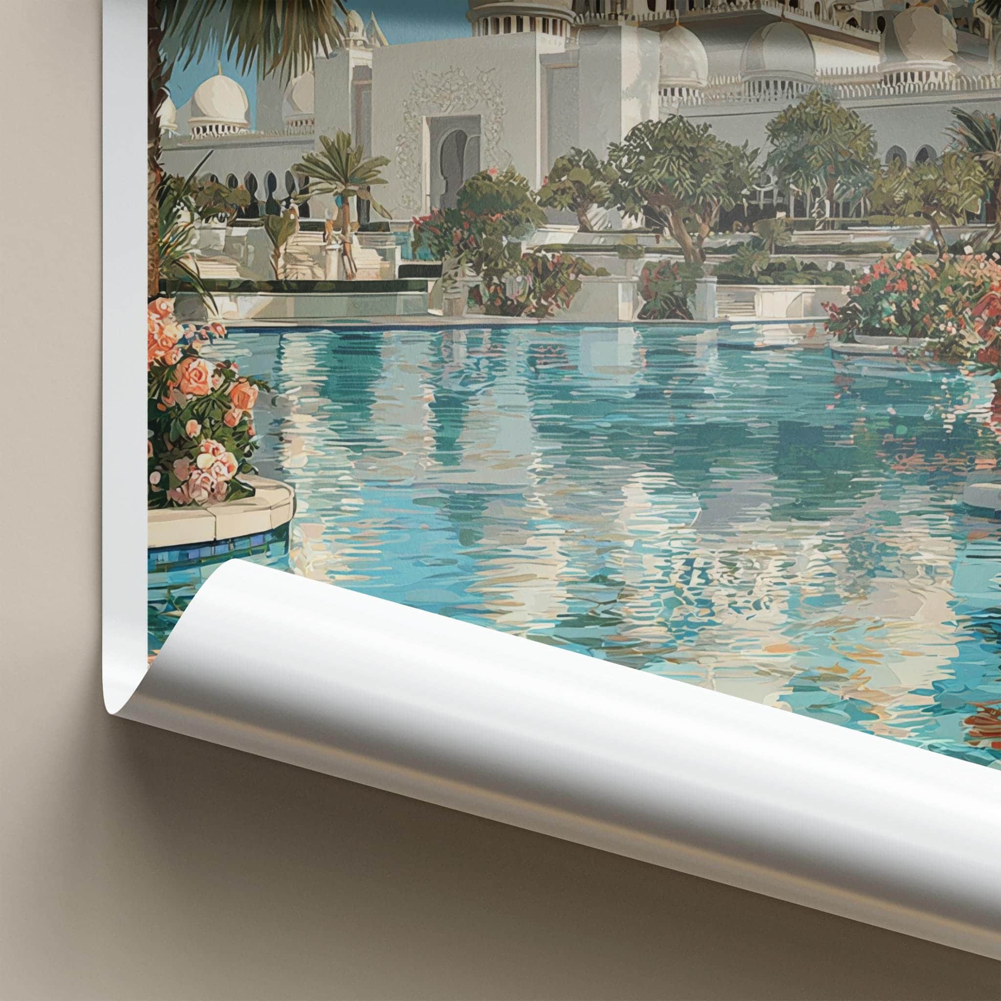 Abu Dhabi Poster - United Arab Emirates Travel Art - Grand Mosque Oasis Home Decor