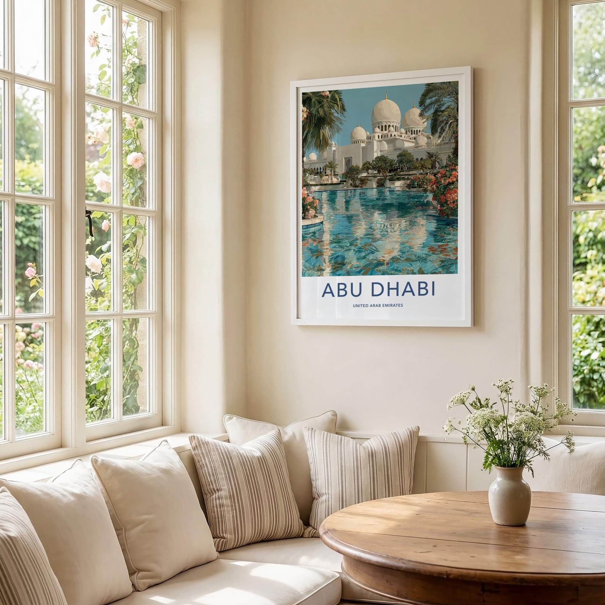 Abu Dhabi Poster - United Arab Emirates Travel Art - Grand Mosque Oasis Home Decor