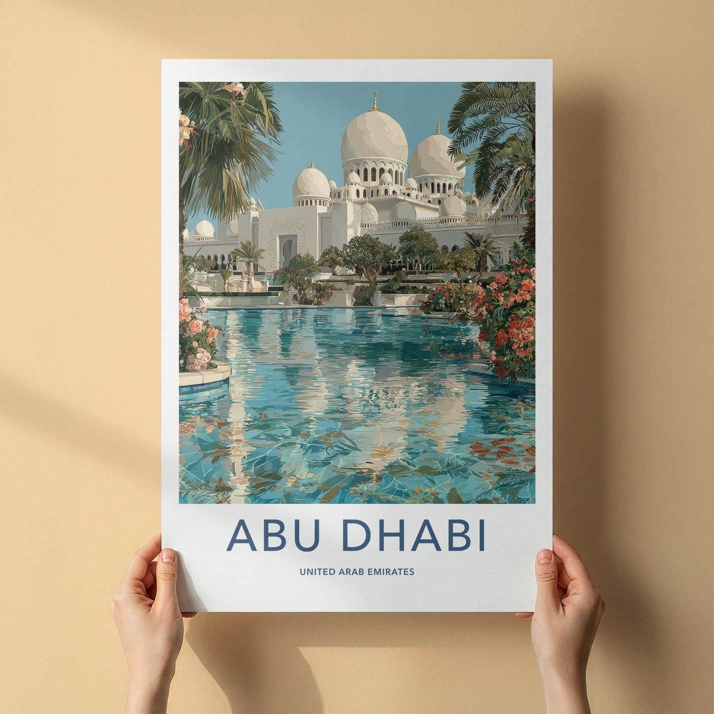 Abu Dhabi Poster - United Arab Emirates Travel Art - Grand Mosque Oasis Home Decor