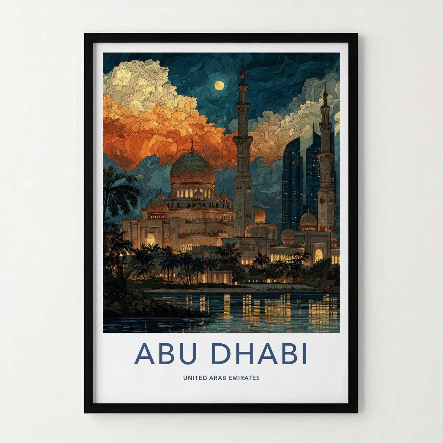 Abu Dhabi Poster - United Arab Emirates Travel Art - Luminous Cityscape Wall Decor