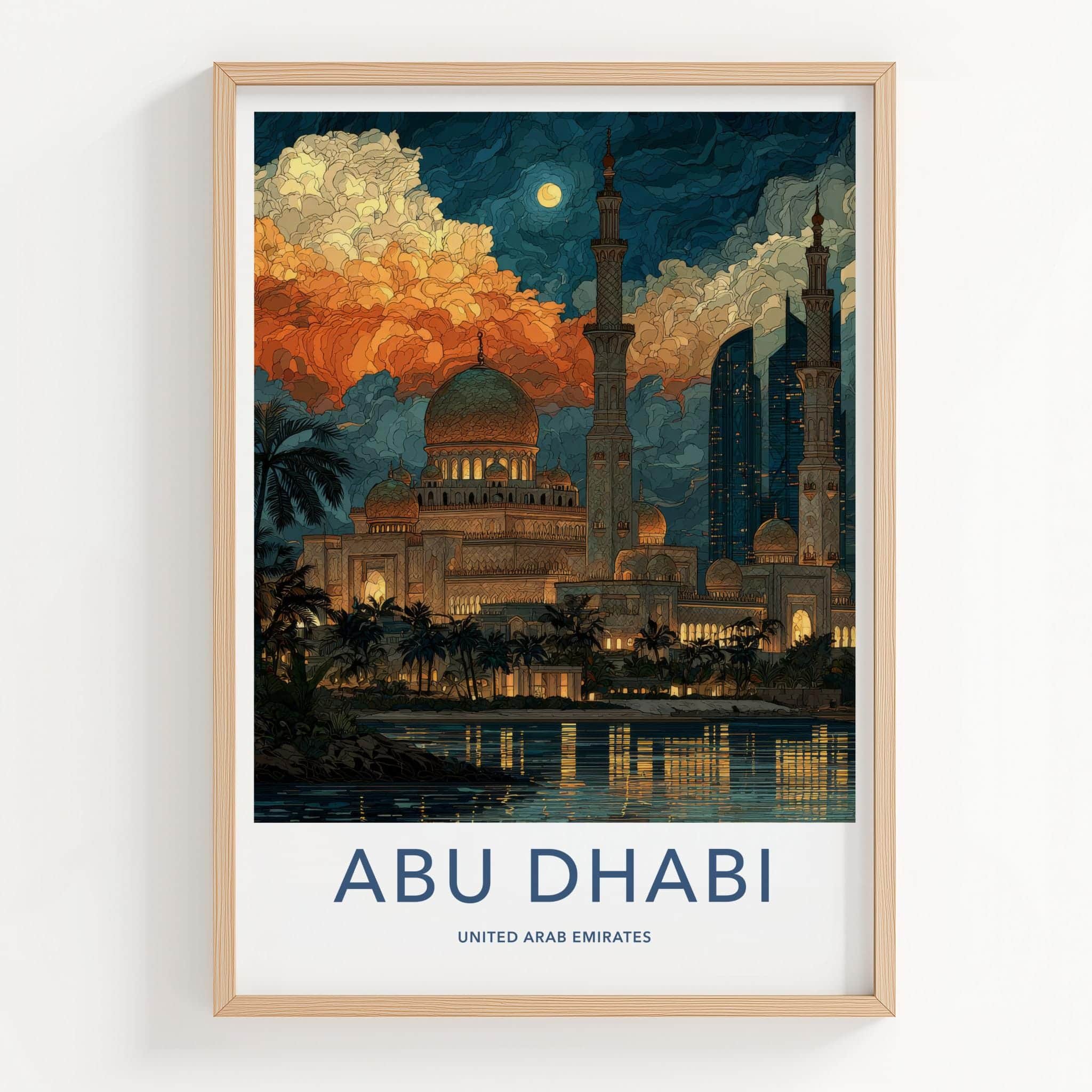 Abu Dhabi Poster - United Arab Emirates Travel Art - Luminous Cityscape Wall Decor