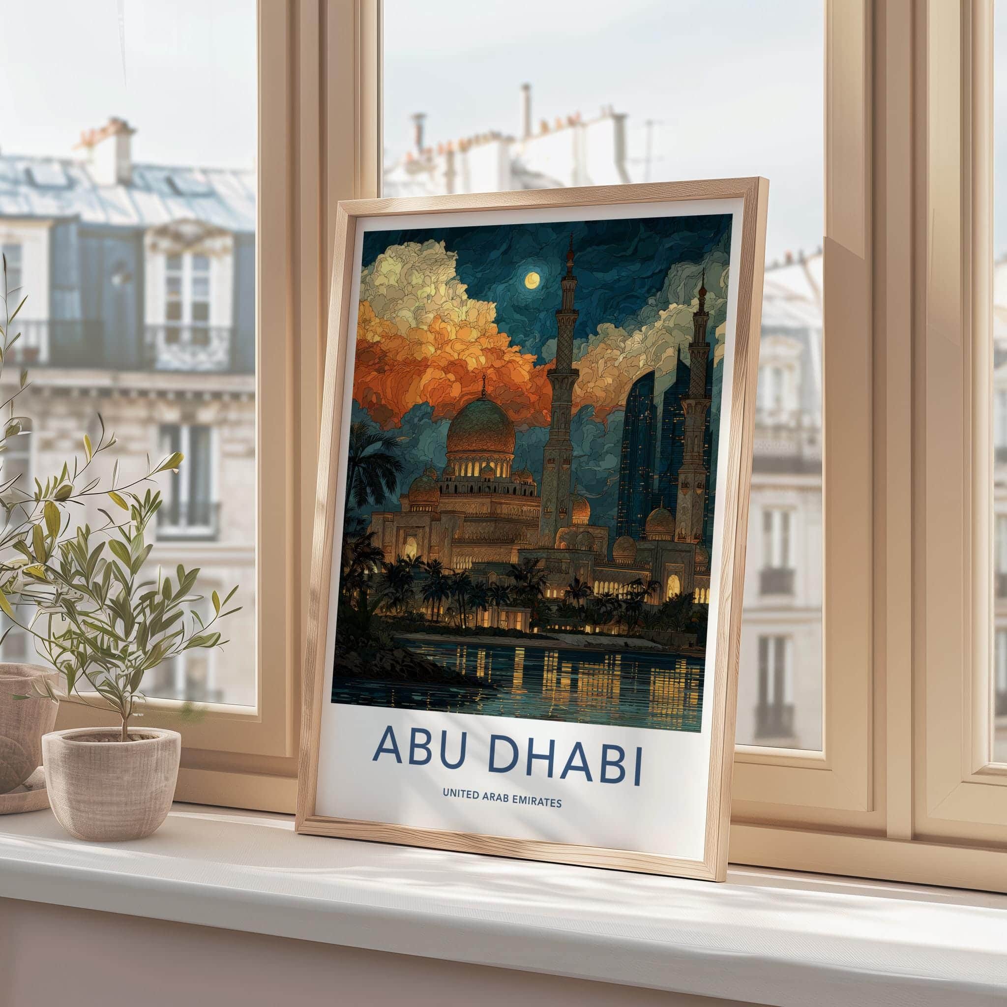 Abu Dhabi Poster - United Arab Emirates Travel Art - Luminous Cityscape Wall Decor