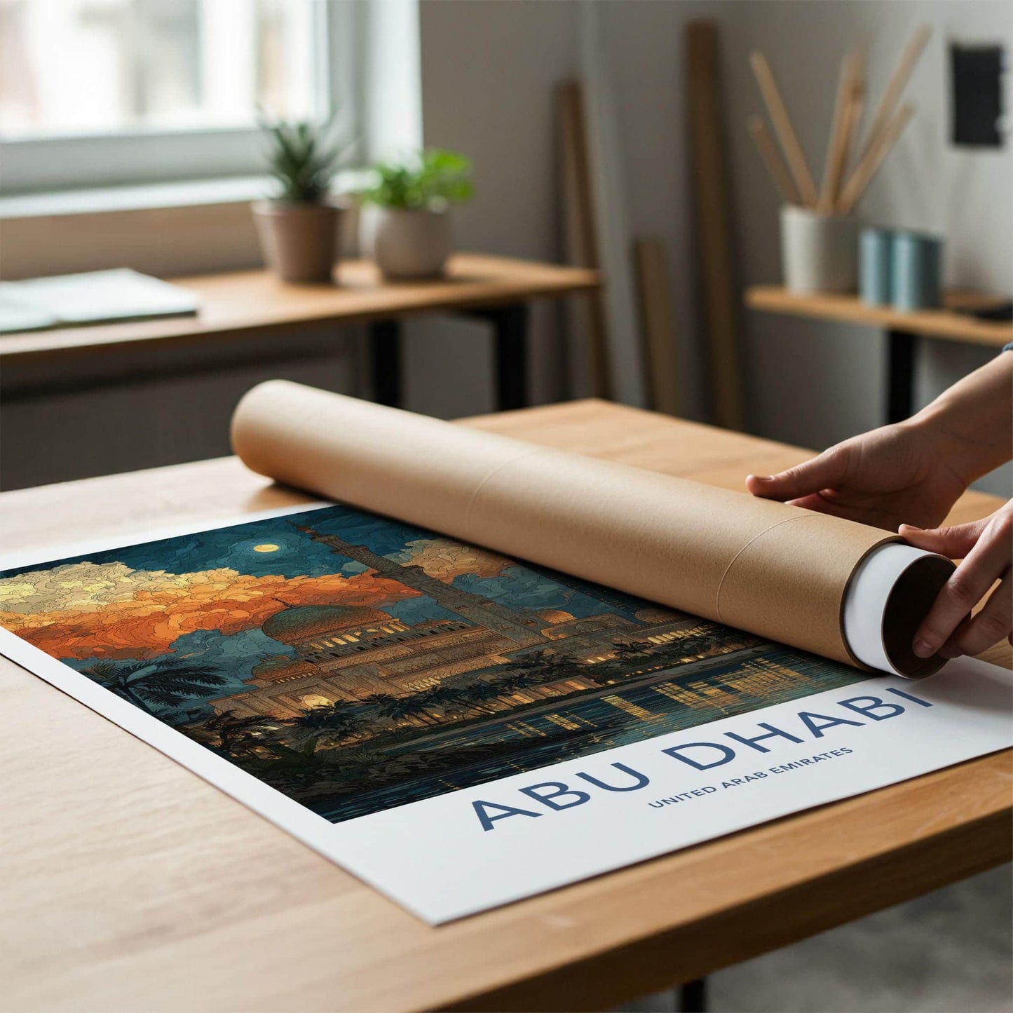 Abu Dhabi Poster - United Arab Emirates Travel Art - Luminous Cityscape Wall Decor