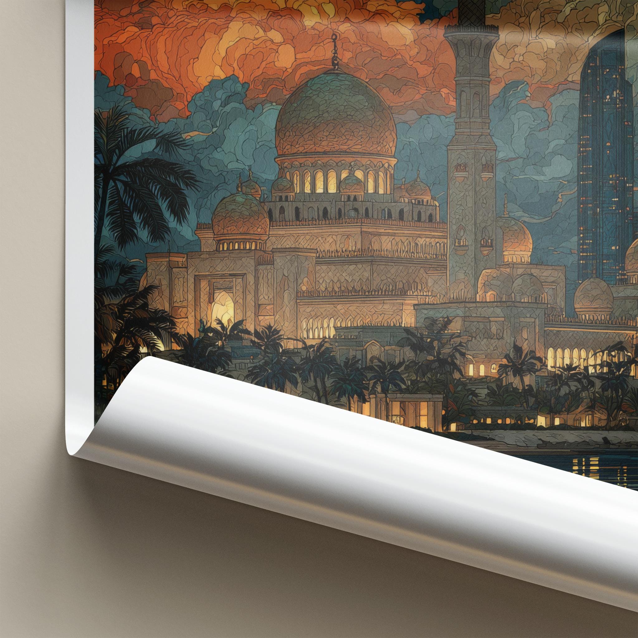 Abu Dhabi Poster - United Arab Emirates Travel Art - Luminous Cityscape Wall Decor