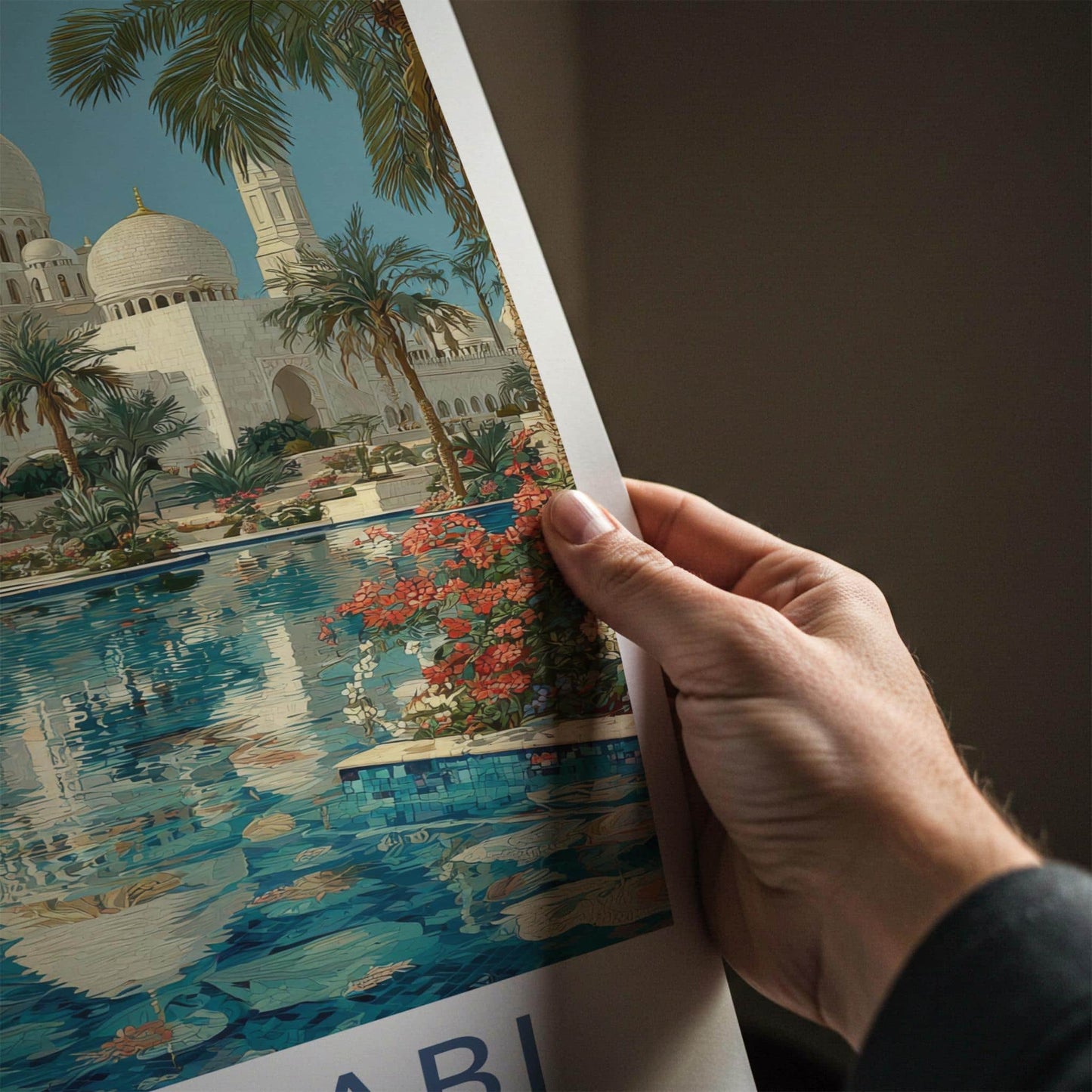 Abu Dhabi Poster - United Arab Emirates Travel Art - Mosque Reflection Wall Decor
