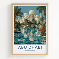 Abu Dhabi Poster - United Arab Emirates Travel Art - Mosque Reflection Wall Decor