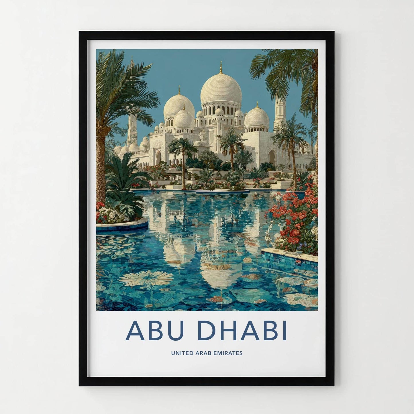 Abu Dhabi Poster - United Arab Emirates Travel Art - Mosque Reflection Wall Decor