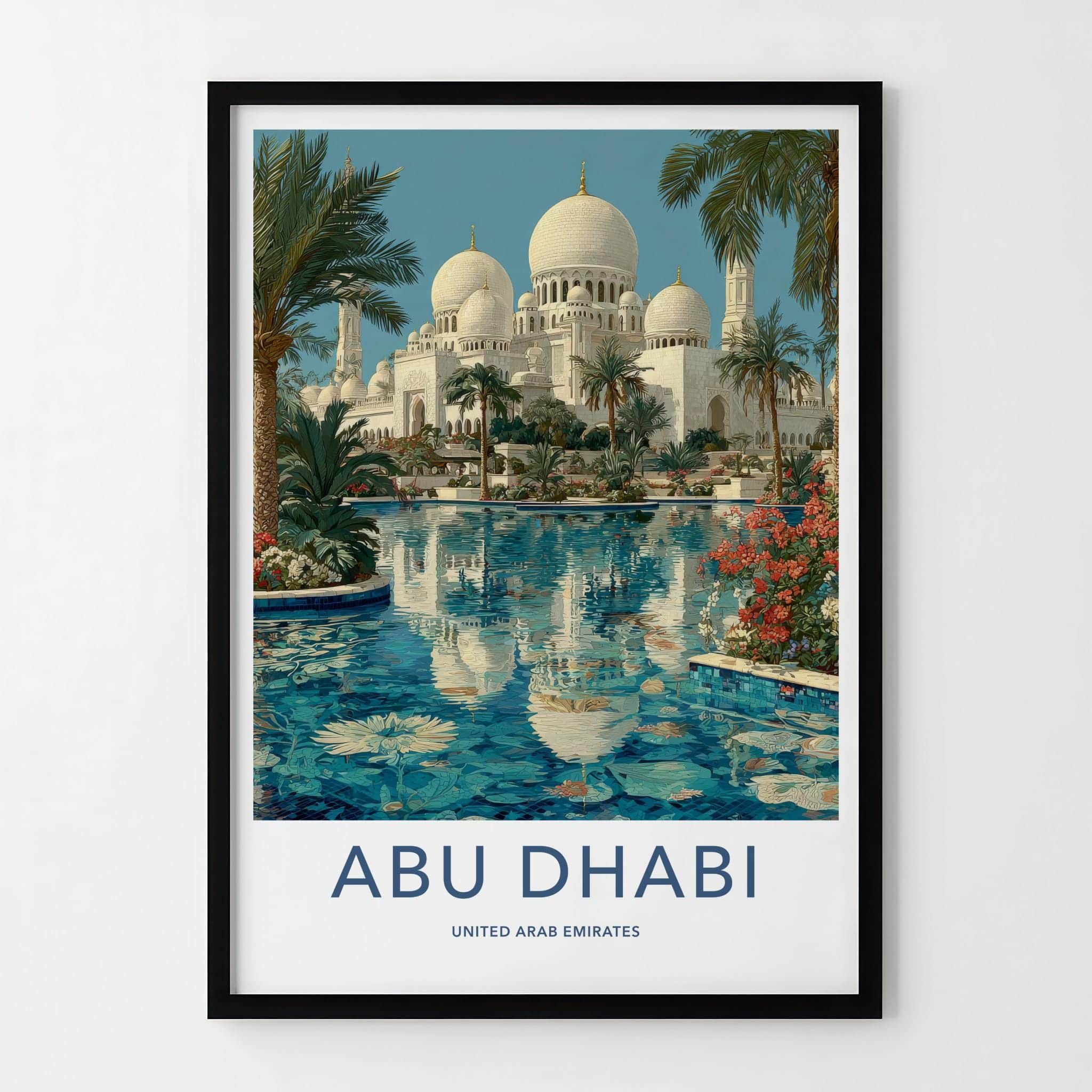 Abu Dhabi Poster - United Arab Emirates Travel Art - Mosque Reflection Wall Decor