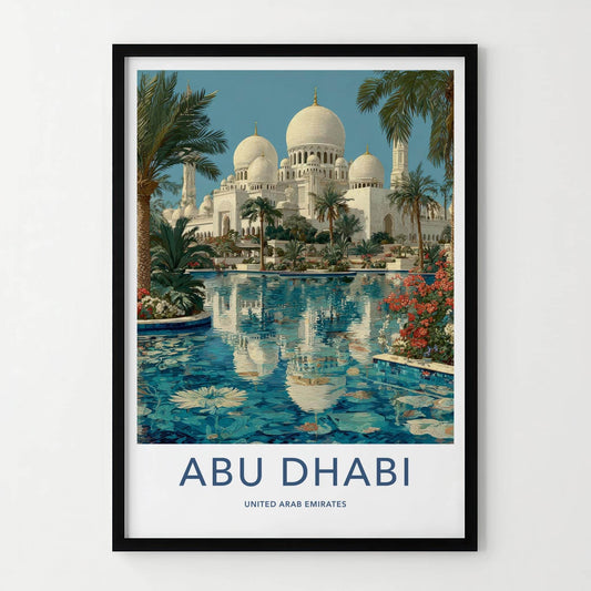 Abu Dhabi Poster - United Arab Emirates Travel Art - Mosque Reflection Wall Decor