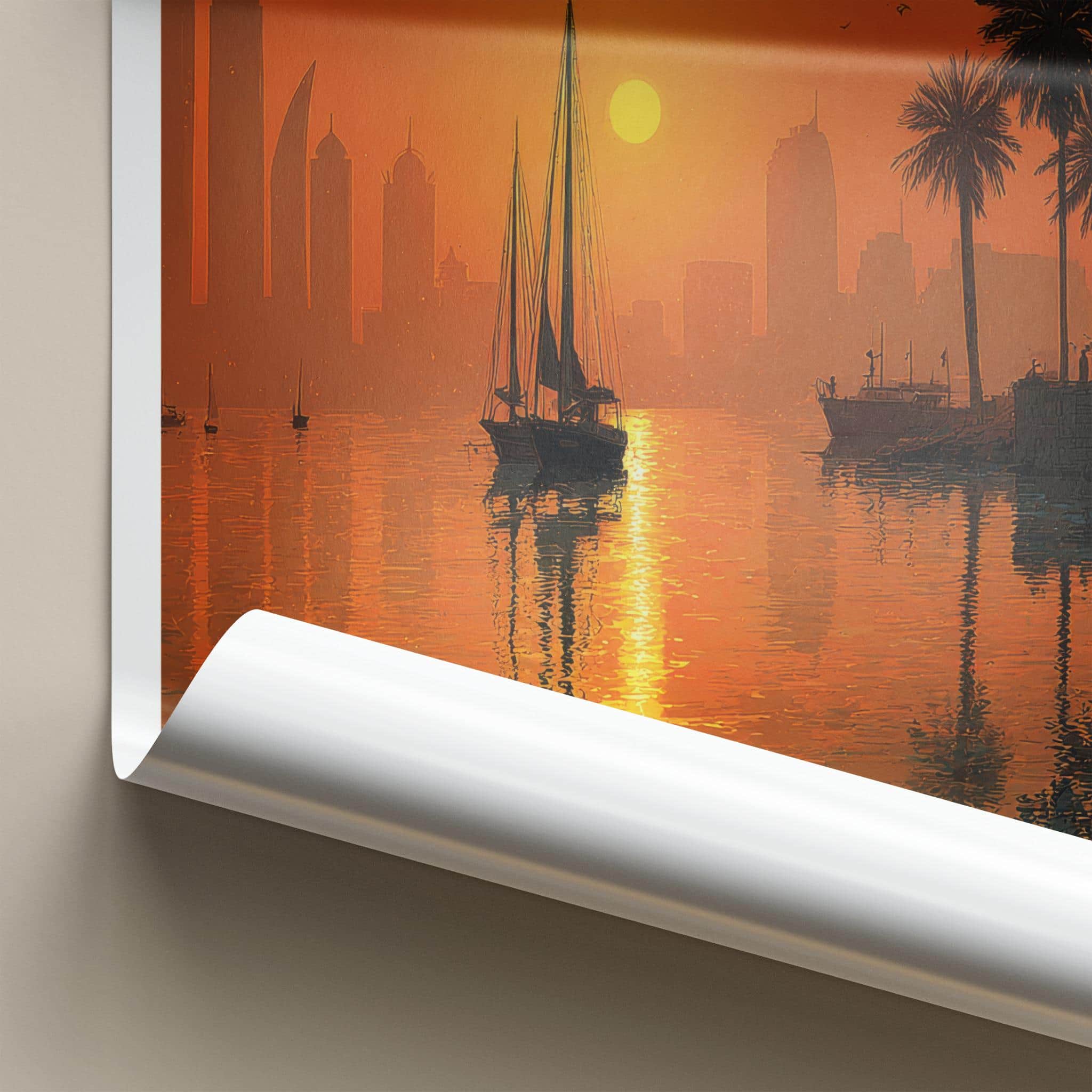 Abu Dhabi Poster - United Arab Emirates Travel Art - Orange Sunset City Decor