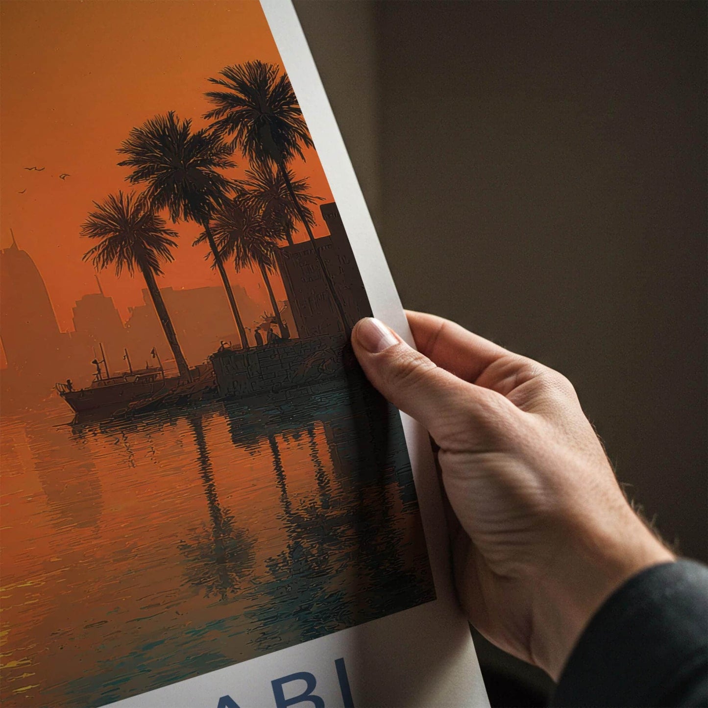 Abu Dhabi Poster - United Arab Emirates Travel Art - Orange Sunset City Decor